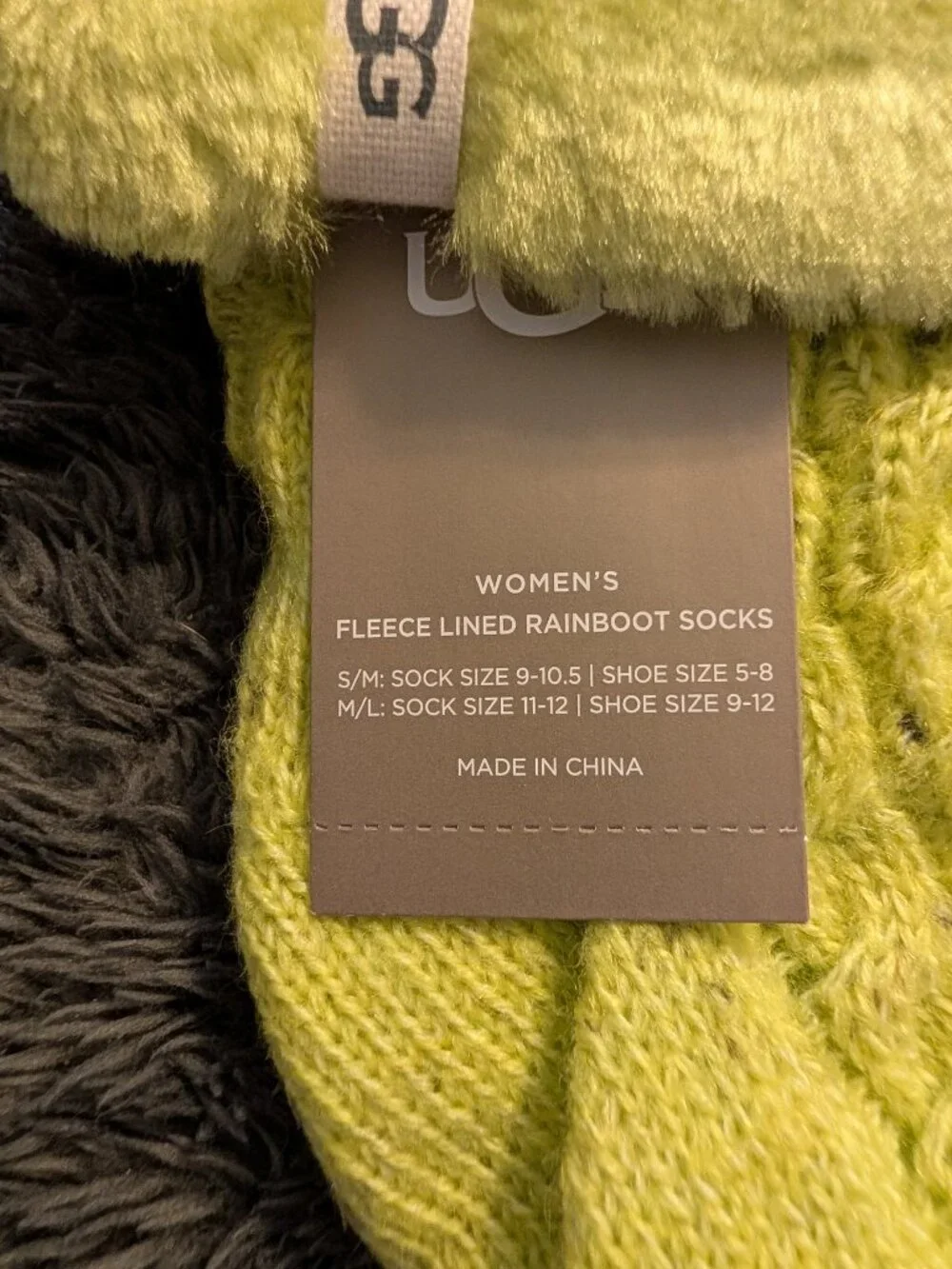 UGG Women's Fleece Lined Rainboot Socks Key Lime ~ S/M